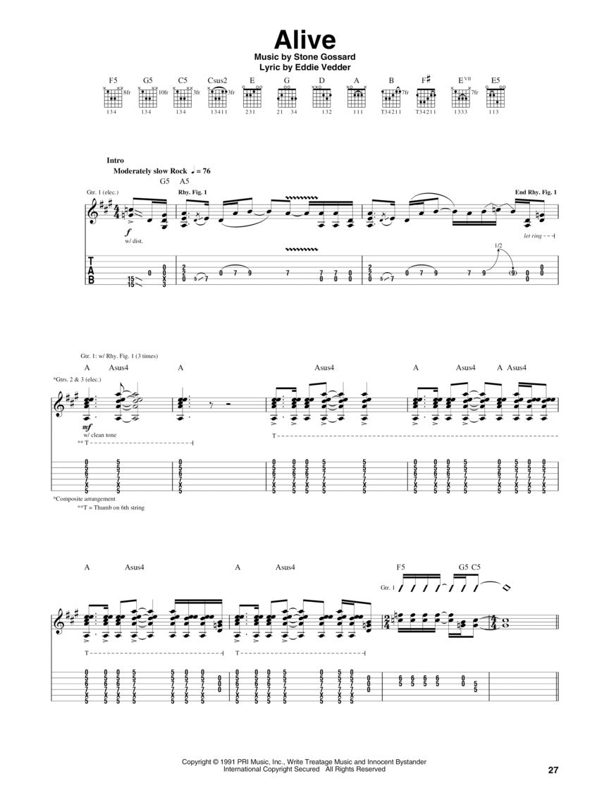 Pearl Jam - Ten Guitar Tab Book (Updated Edition)