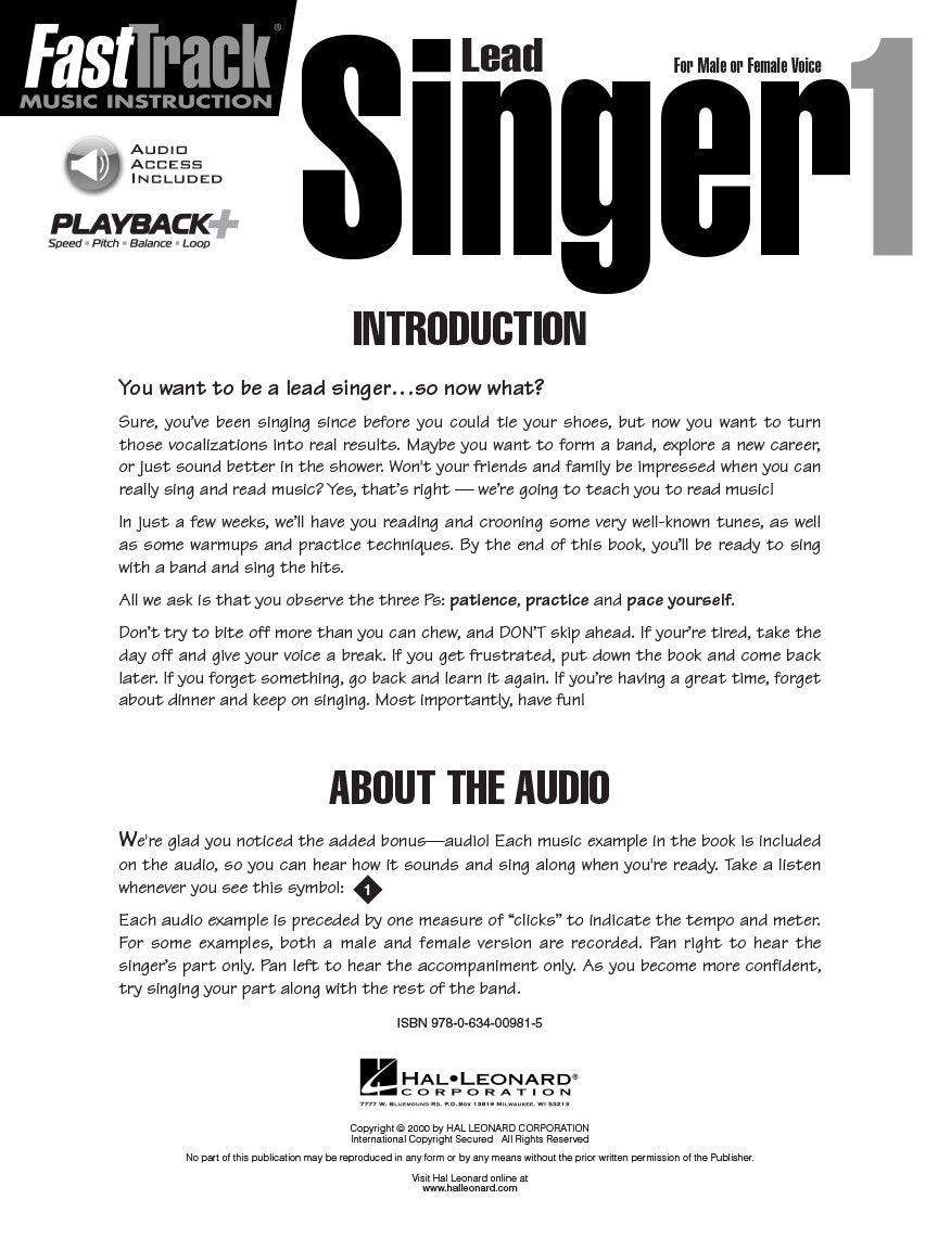 FastTrack Lead Singer - Method Book 1 (Book/Ola)