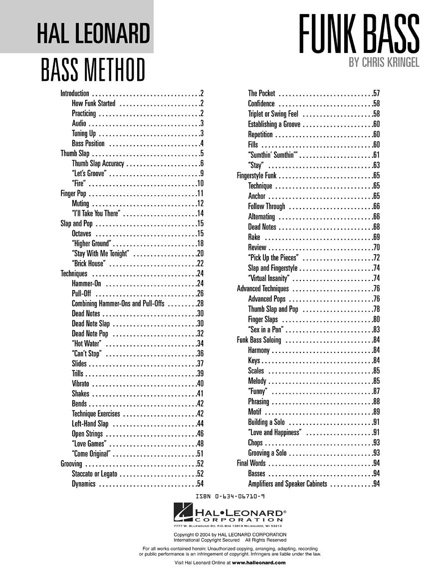 Hal Leonard Bass Method - Funk Bass Book/Ola