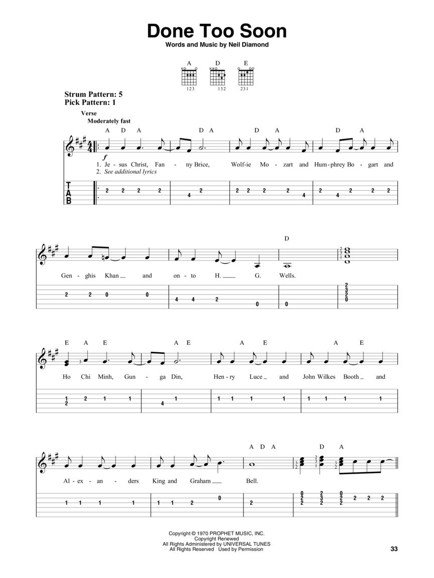 Neil Diamond Anthology - Easy Guitar Notes Tab Songbook (2nd Edition)