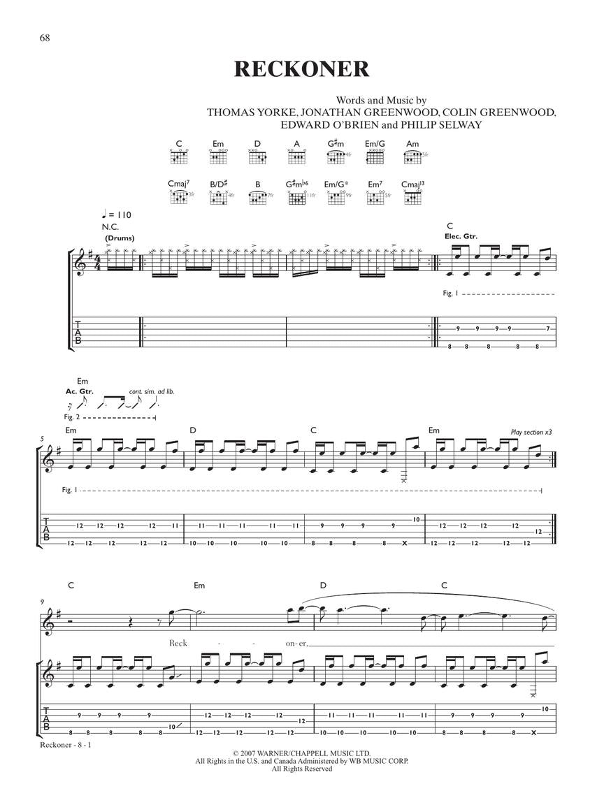 Radiohead - In Rainbows Guitar Tab Book