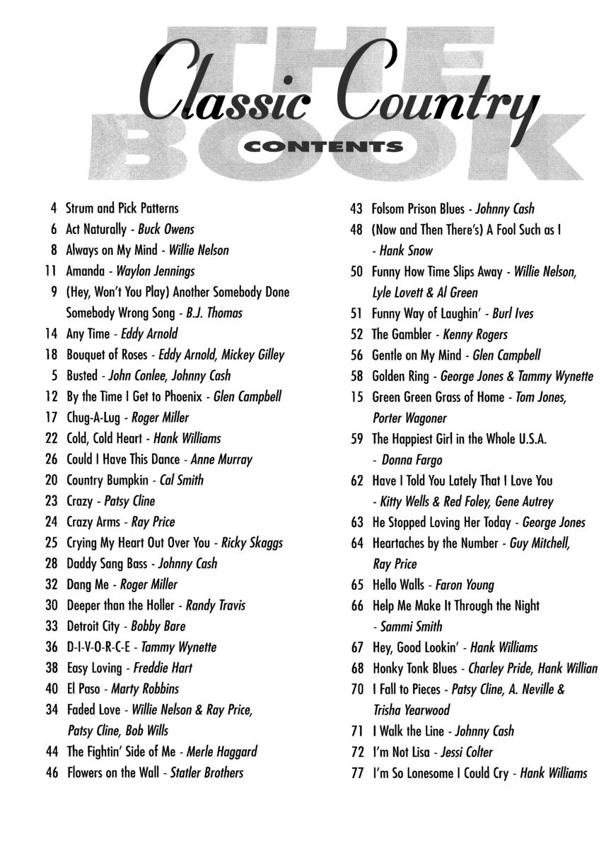 The Classic Country Book For Easy Guitar (101 Songs)