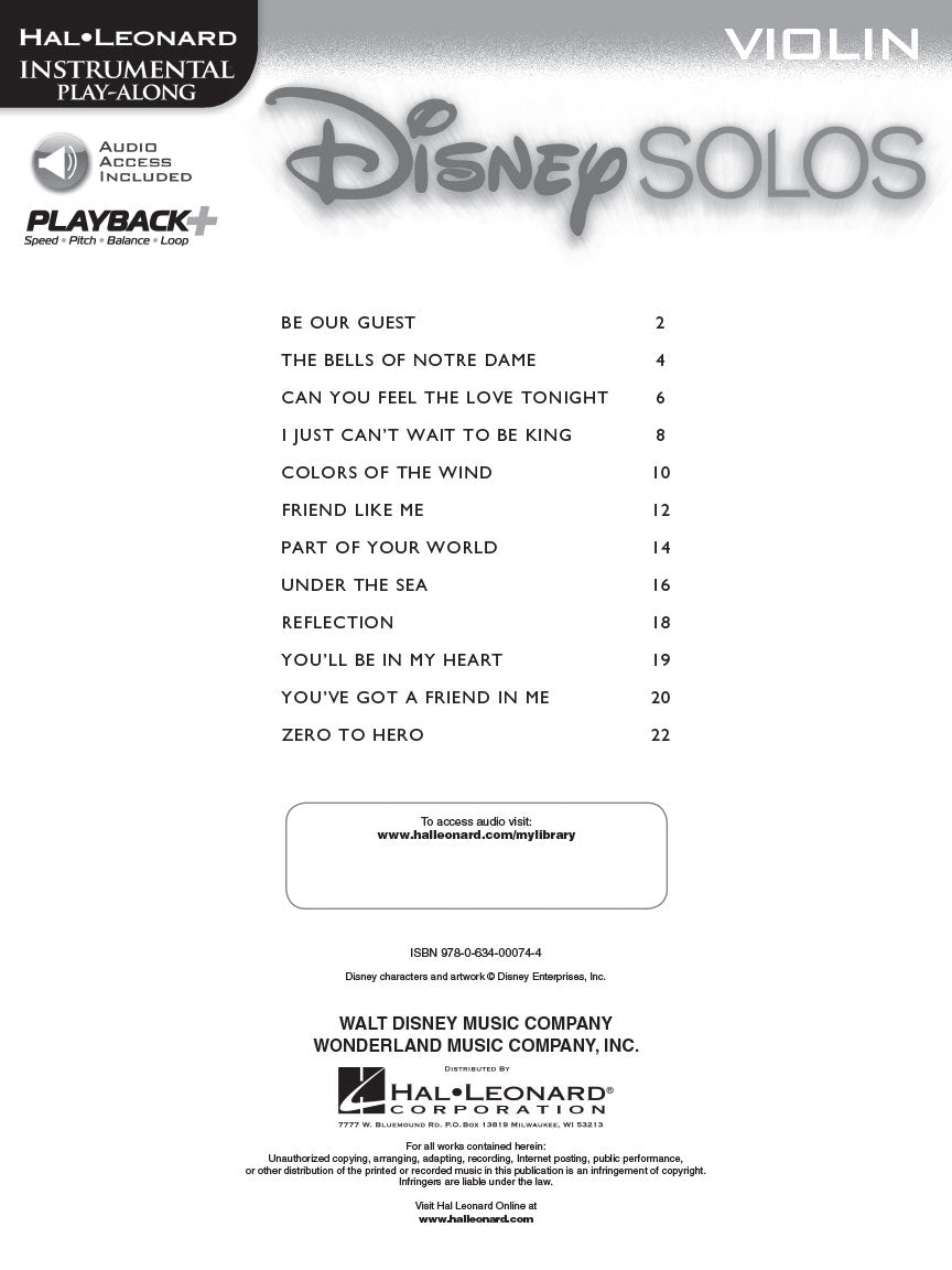 Disney Solos - Violin Play Along Book/Ola