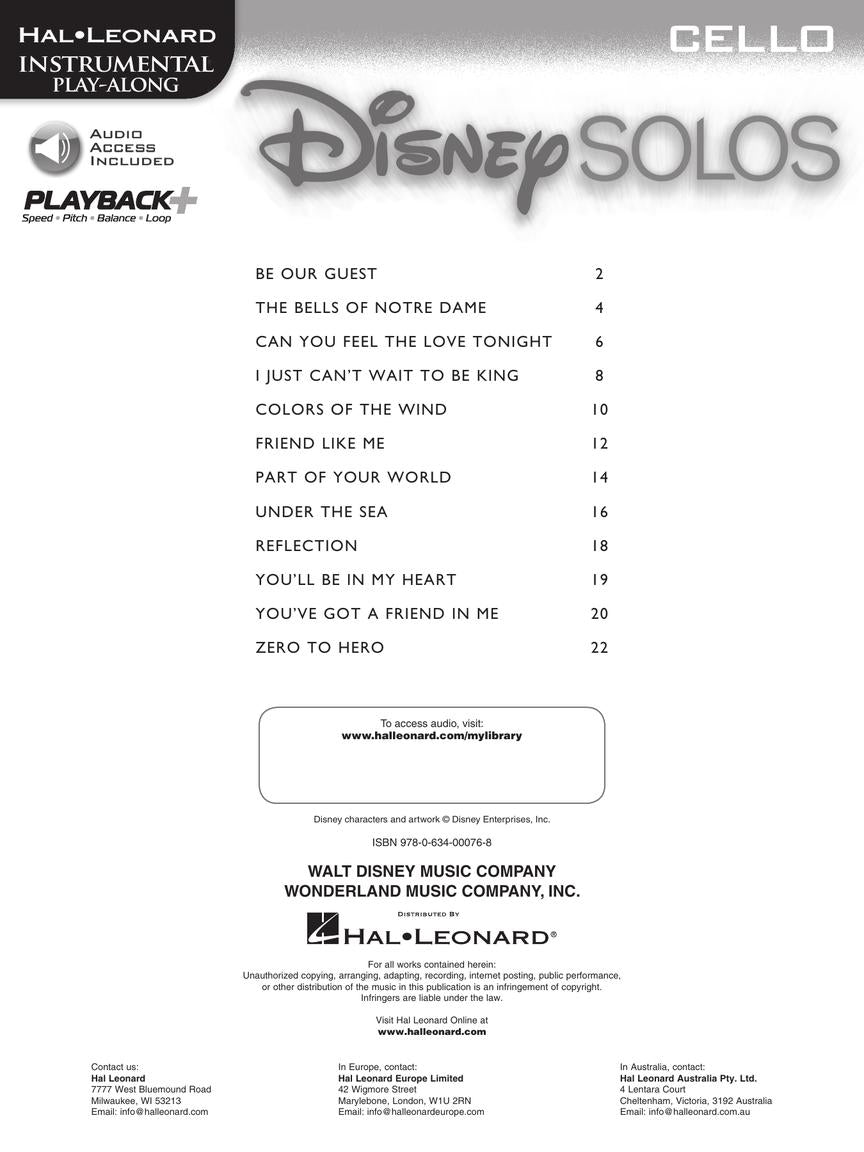 Disney Solos - For Cello Play Along Book/Ola