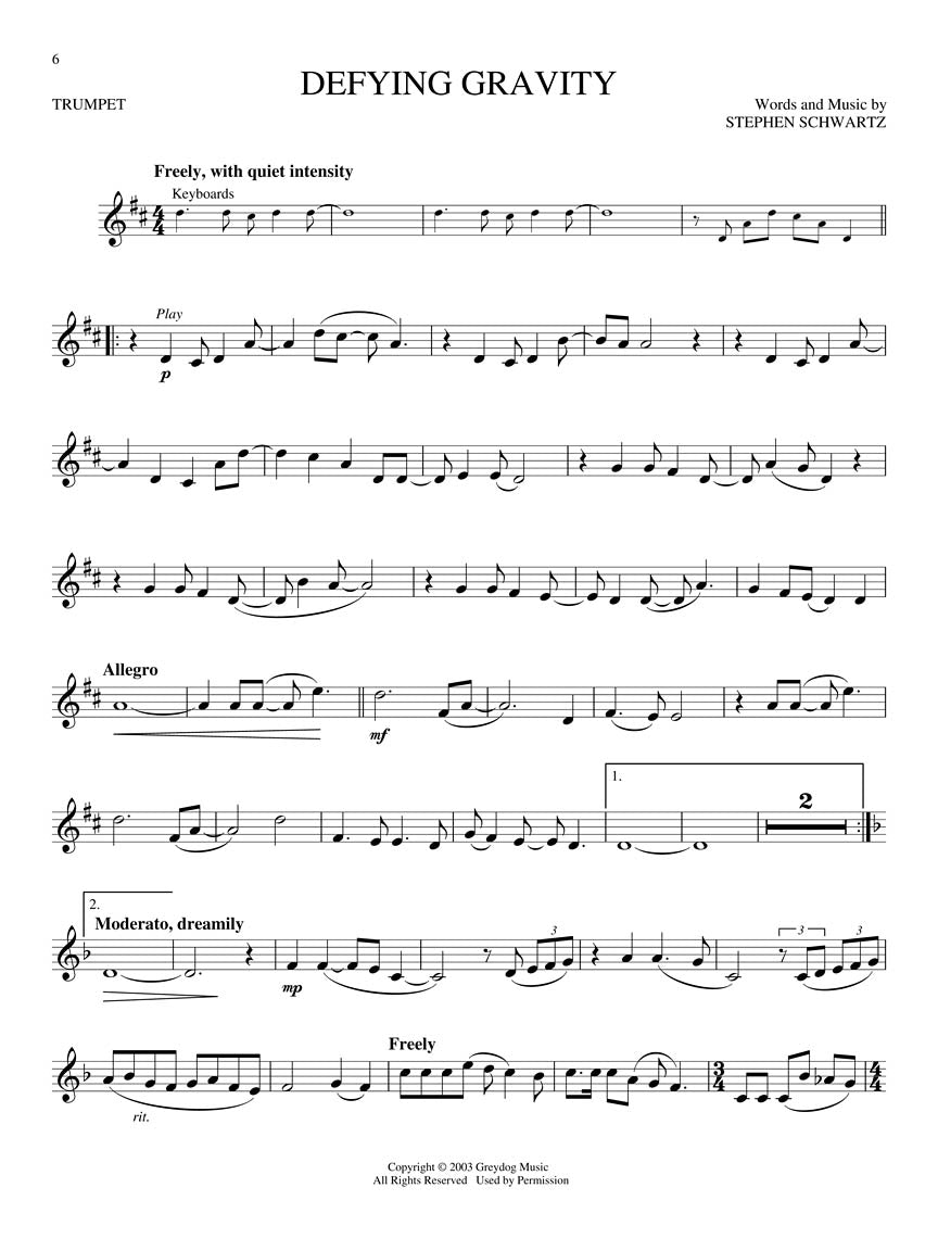 Wicked A New Musical - Trumpet Play Along Book/Ola