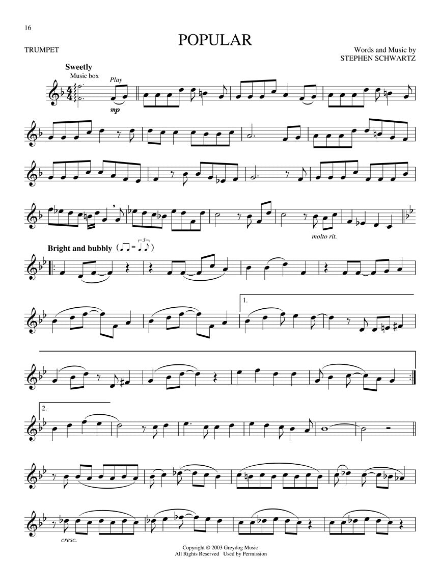 Wicked A New Musical - Trumpet Play Along Book/Ola