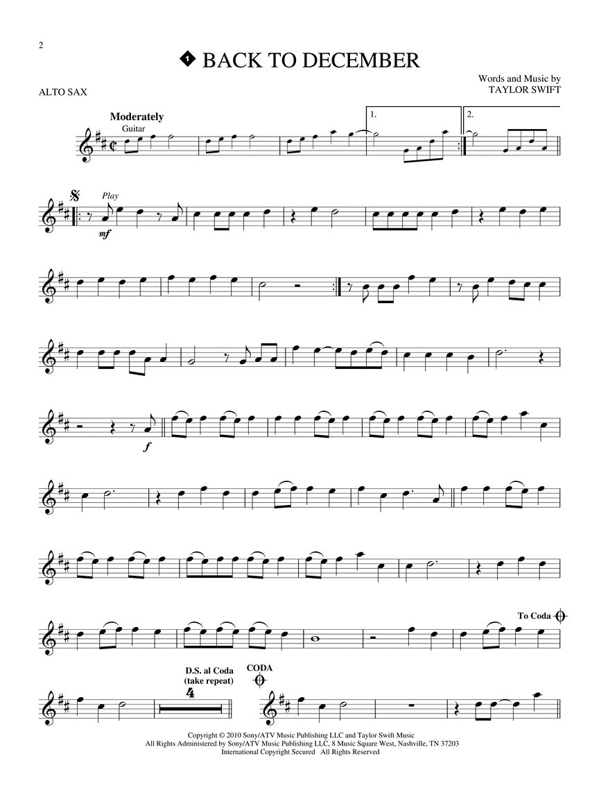 Taylor Swift - Alto Saxophone Play Along Book/Ola (2nd Edition)