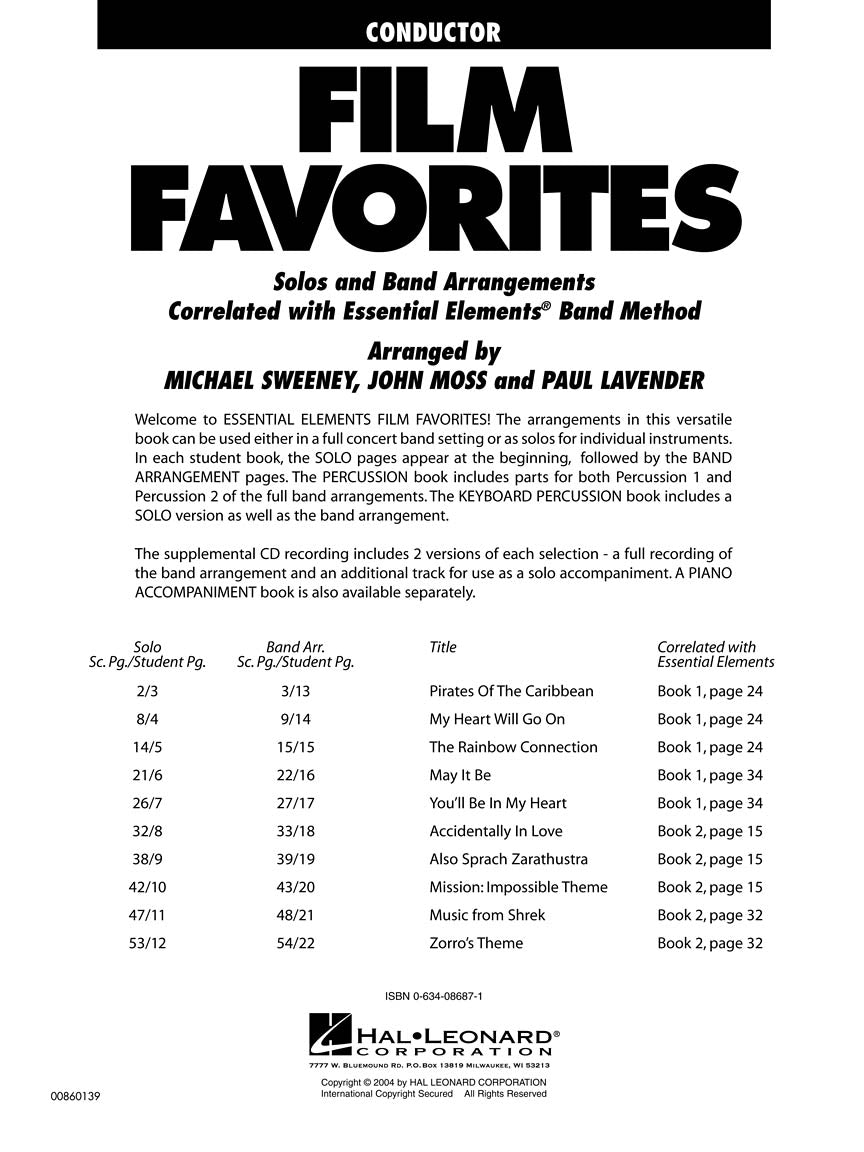 Essential Elements - Film Favorites Conductor Book/Cd