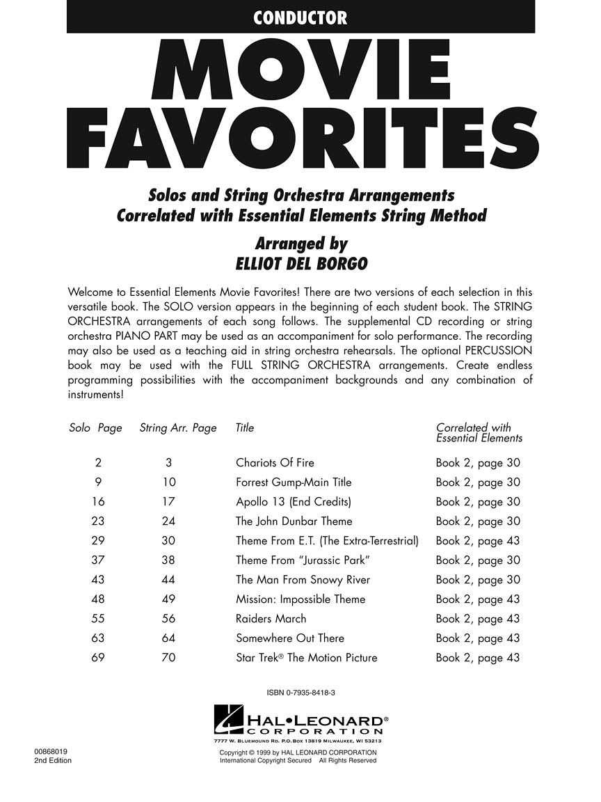 Essential Elements: Movie Favorites for Strings - Conductor Book/Cd