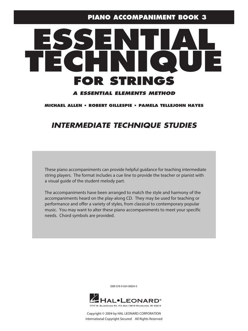 Essential Technique For Strings - Piano Accompaniment Book 3