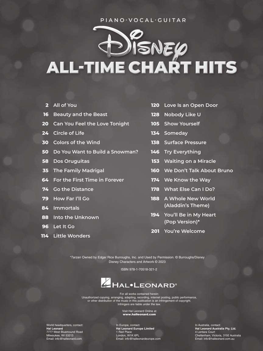 Disney All-Time Chart Hits PVG Songbook