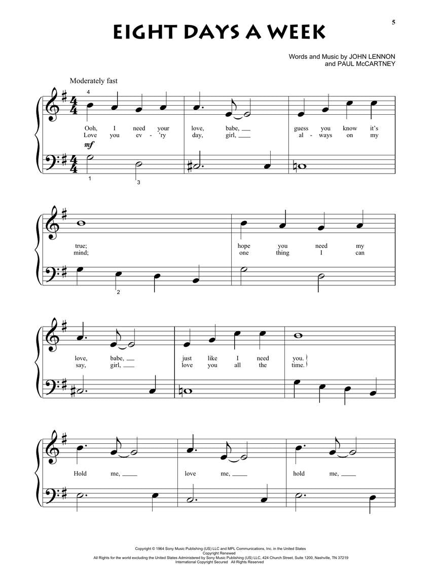 The Beatles - For Beginning Piano Solo With Lyrics Book