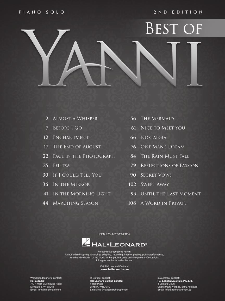 Best Of Yanni Piano Solo (2nd Edition Book)