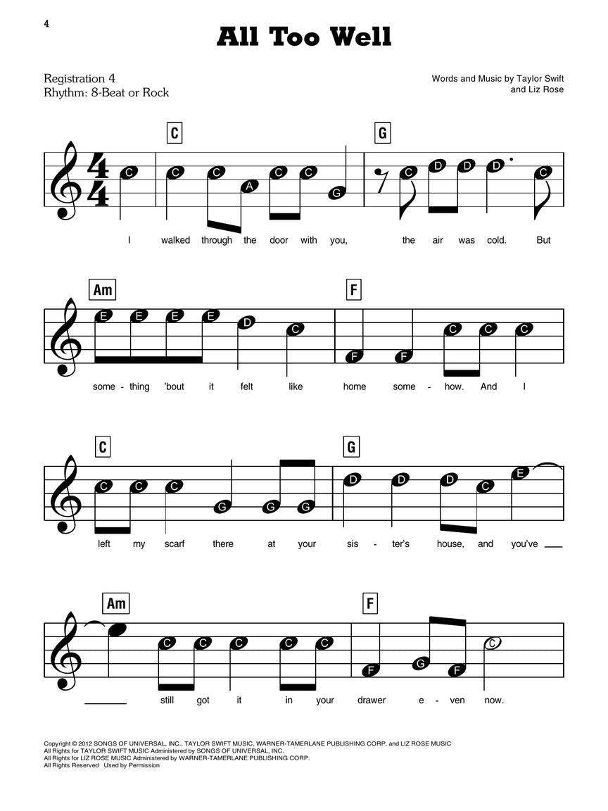 Taylor Swift Ez Play Piano Volume 325 Songbook (2nd Edition)