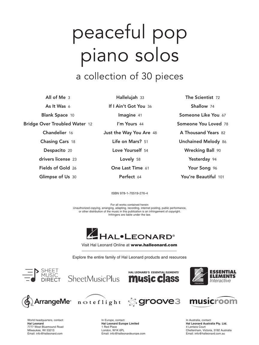 Peaceful Pop Piano Solos Book