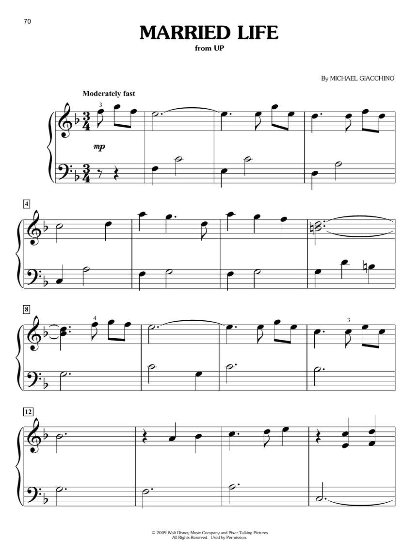 Pixar Collection For Big Note Piano