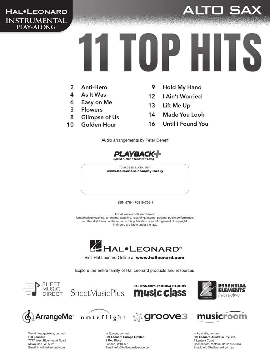 11 Top Hits for Alto Saxophone Book with Play Along Audio