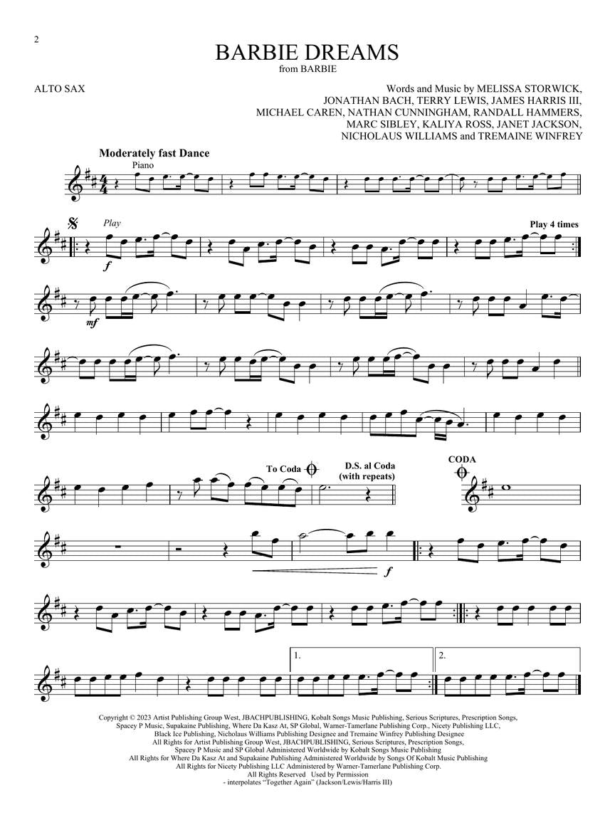 Songs from Barbie, Little Mermaid, Super Mario Bros Movies Alto Sax Book/Ola