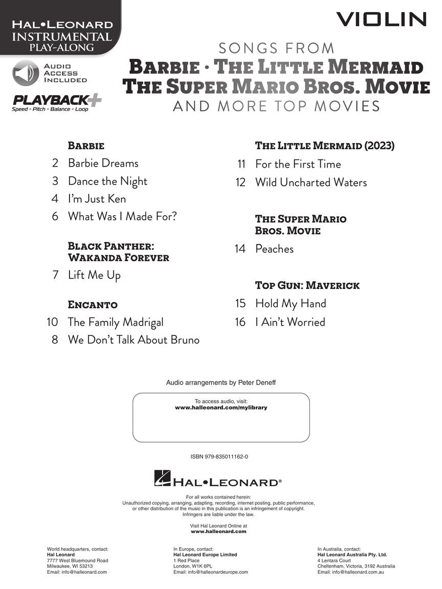 Songs from Barbie, Little Mermaid, Super Mario Bros Movies Violin Book/Ola