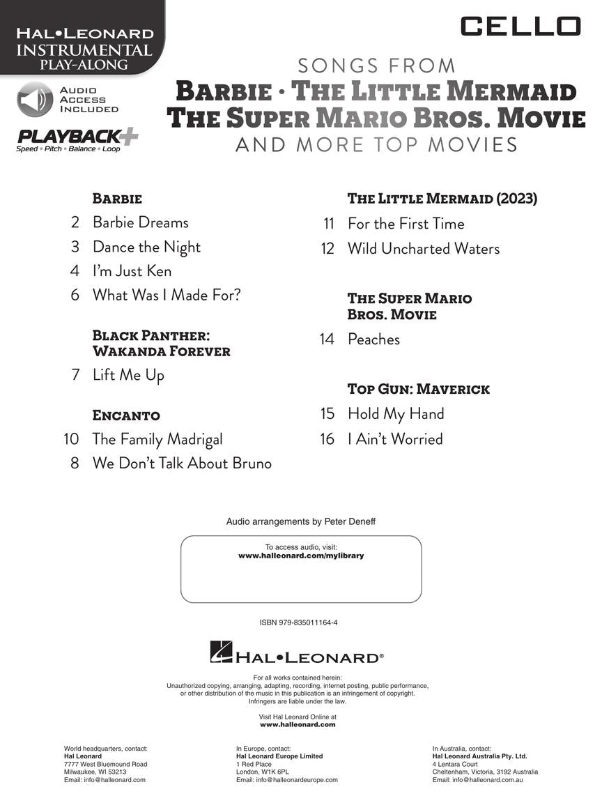 Songs from Barbie, Little Mermaid, Super Mario Bros Movies Cello Book/Ola