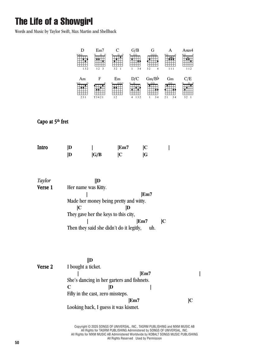 Taylor Swift - The Life Of A Showgirl: Strum & Sing Guitar