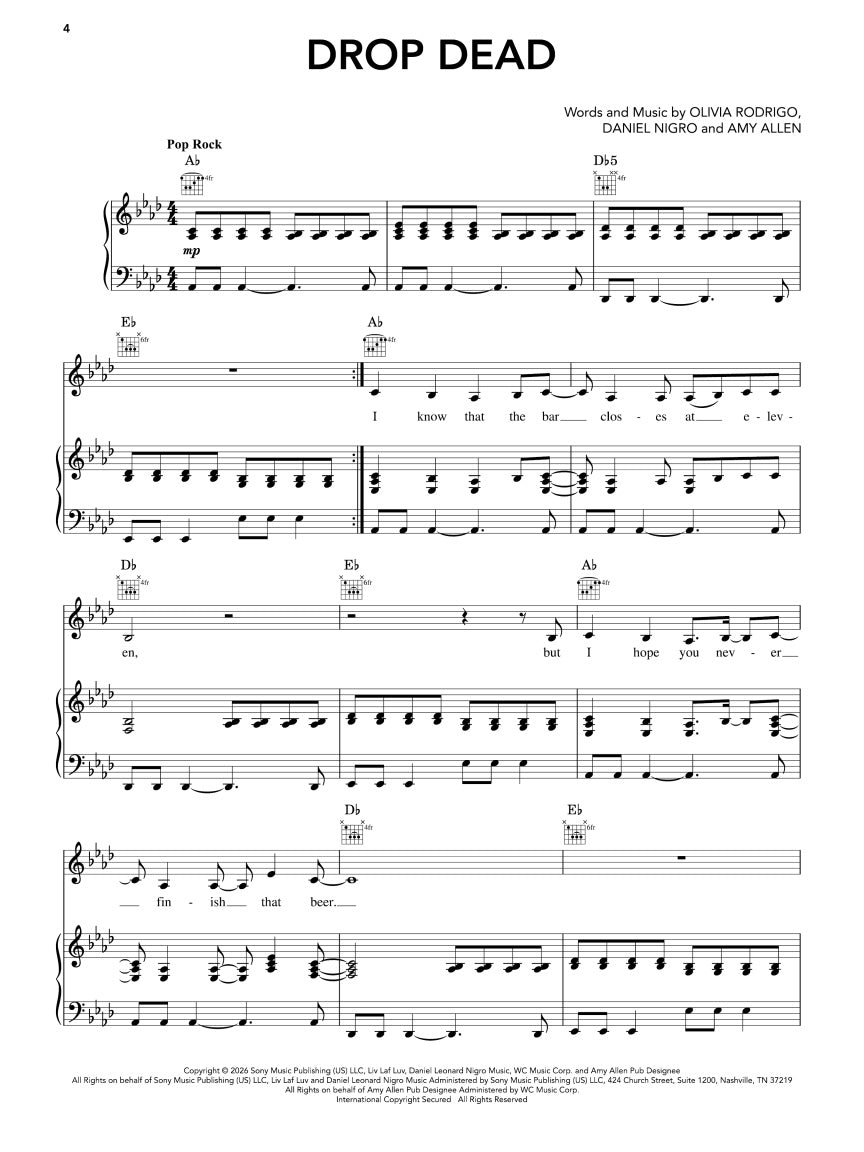 Olivia Rodrigo - You Seem Pretty Sad for a Girl So in Love: Piano, Vocal, Guitar