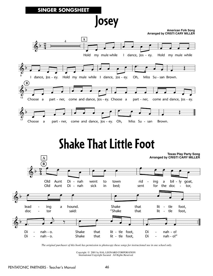 Pentatonic Partners Song Collection for Piano and Vocal - Teachers Book