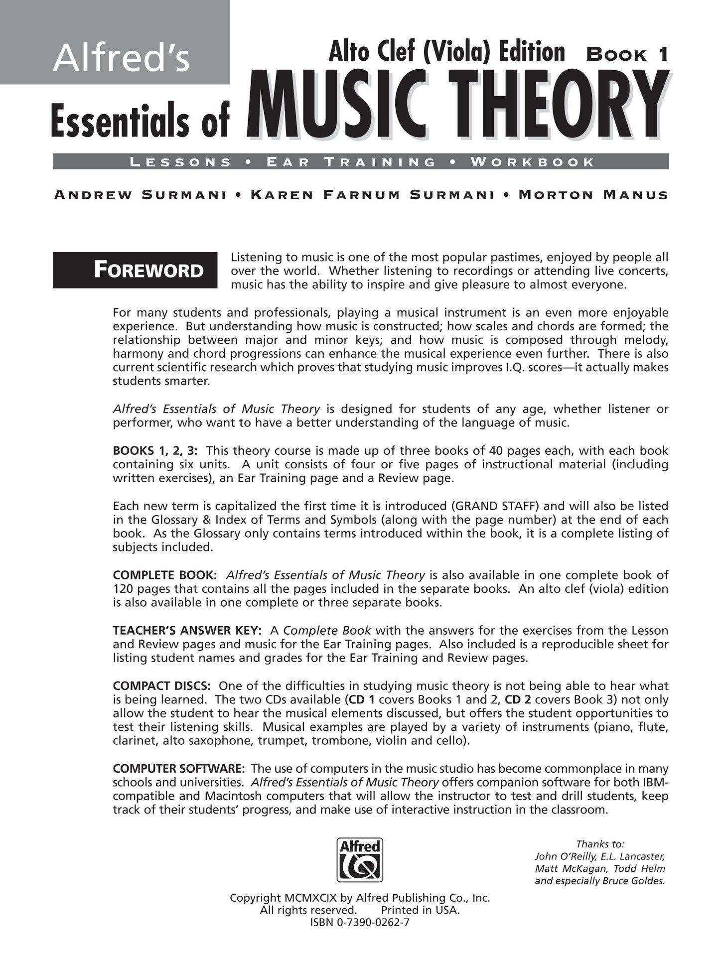 Alfred's Essentials Of Music Theory - Alto Clef Viola Edition Book 1