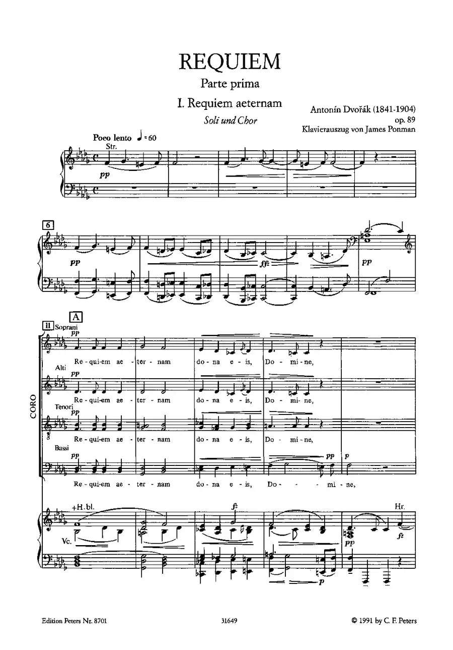 Dvorak - Requiem Vocal Score Book