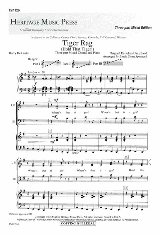 Tiger Rag 3 Part Mixed Arr Spevacek