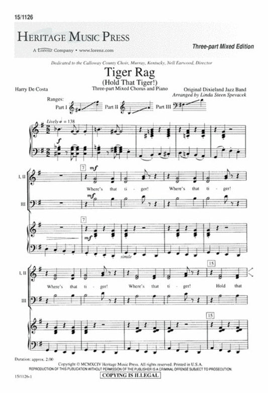 Tiger Rag 3 Part Mixed Arr Spevacek