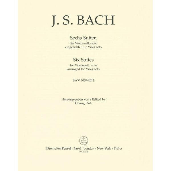 Bach - 6 Suites For Cello Solo BWV 1007-1012 Arranged For Viola Book