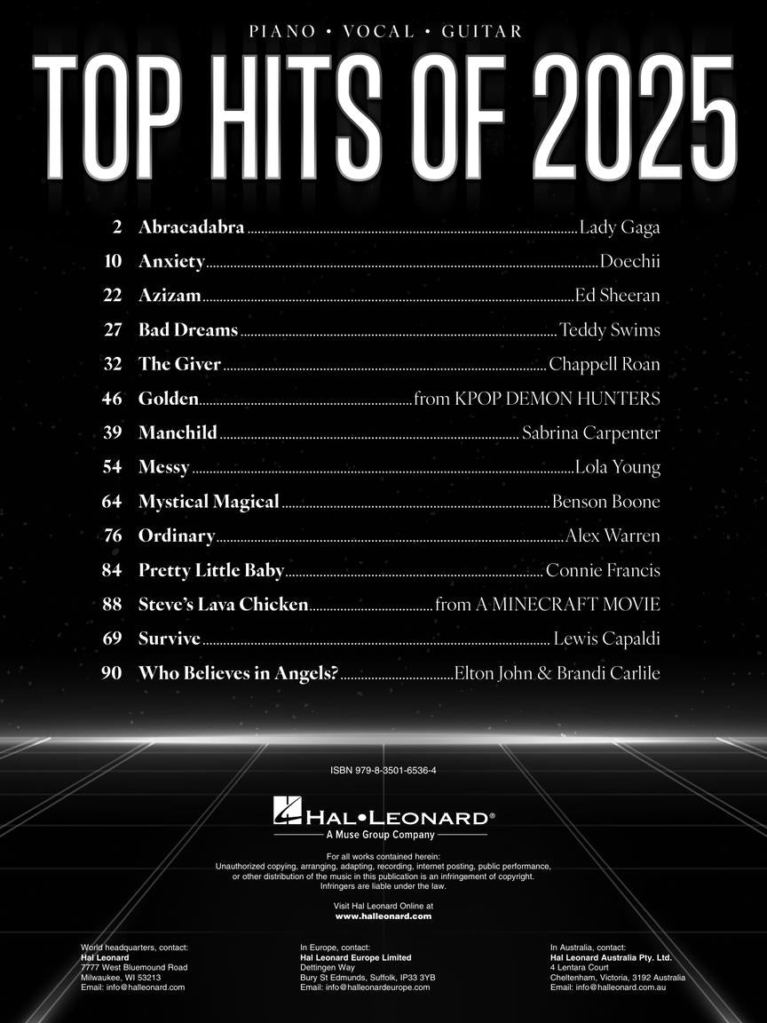 Top Hits of 2025 - Piano/Vocal/Guitar Songbook (14 Hit Songs)