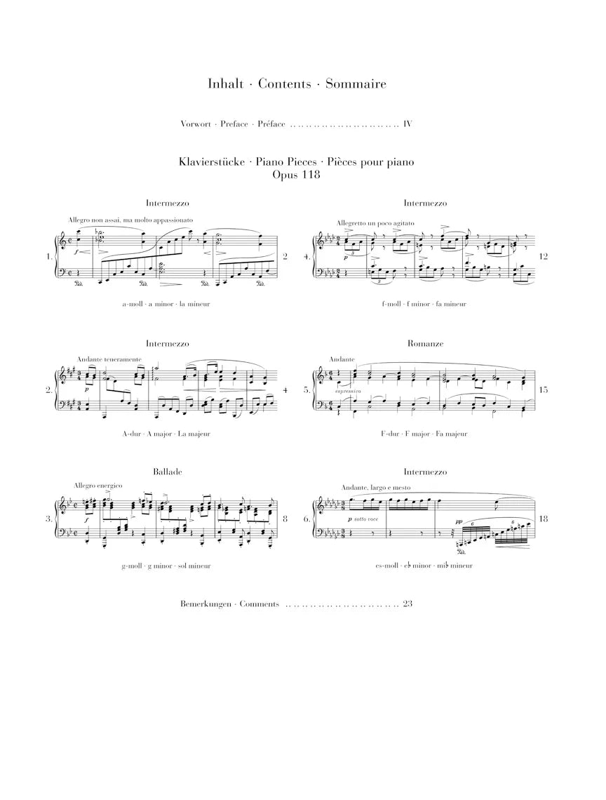 Brahms - Piano Pieces Op 118 Urtext Edition Book