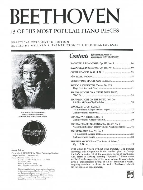 Beethoven - 13 Of His Most Popular Piano Pieces Book