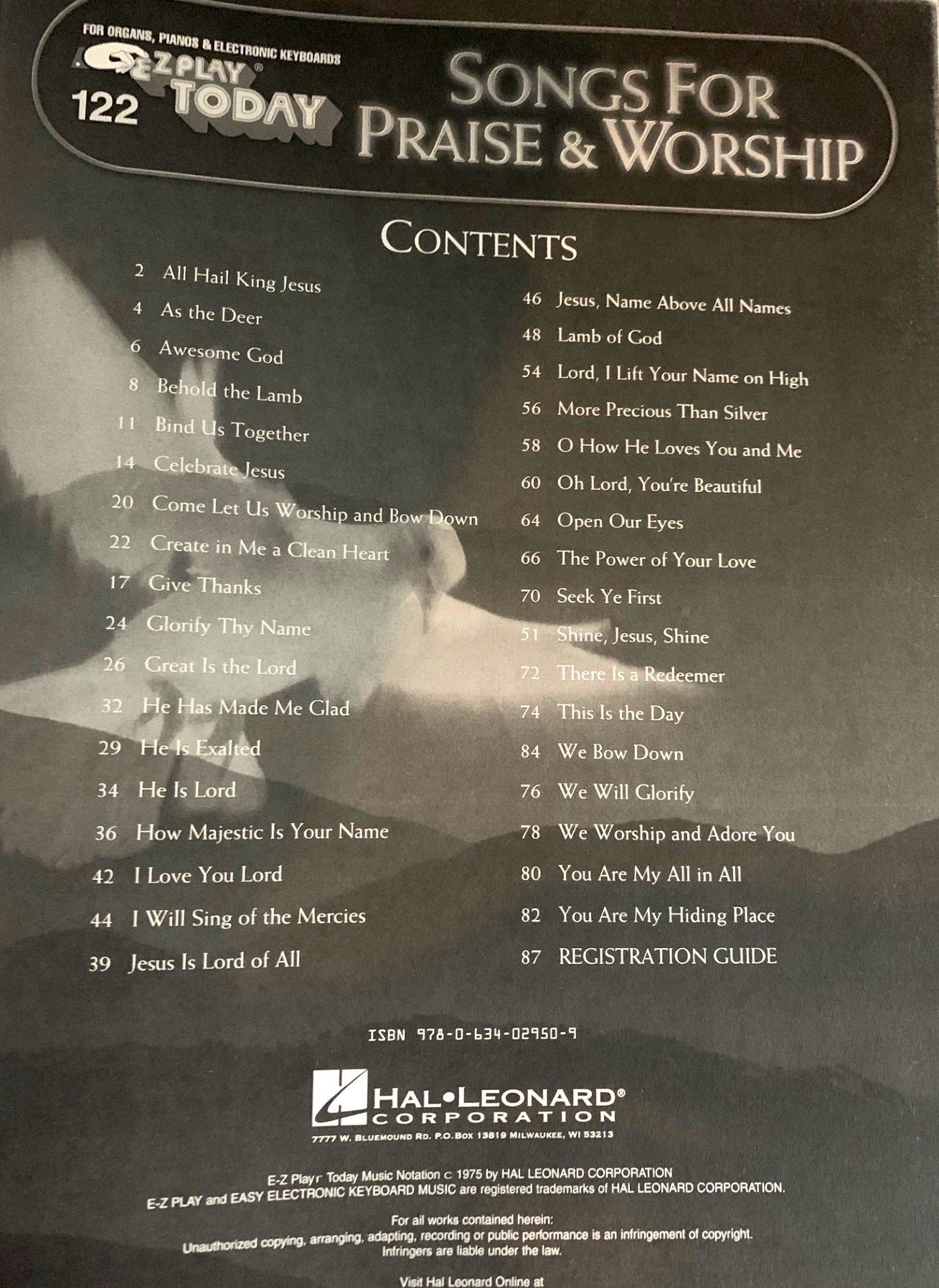 Songs for Praise & Worship - EZ Play Piano Volume 122 Songbook (35 Songs)