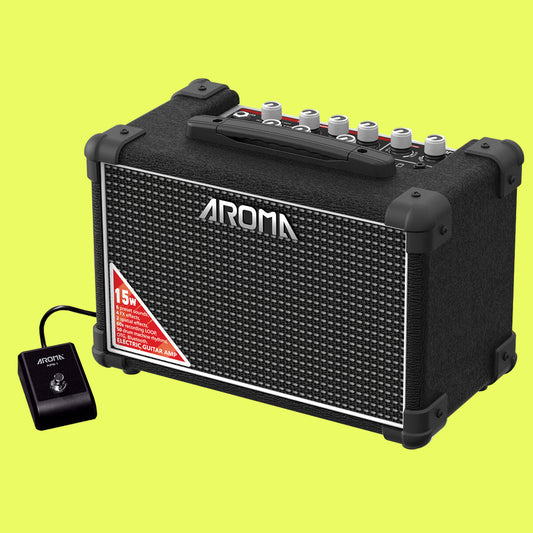 Aroma 15W Black Electric Guitar Amplifier with Footswitch and Drum Machine