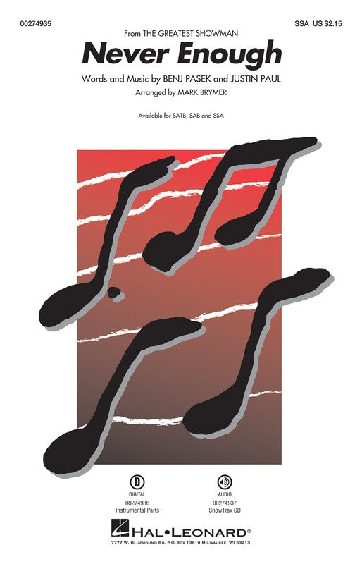 Never Enough (From The Greatest Showman) SSA Vocal Sheet Music