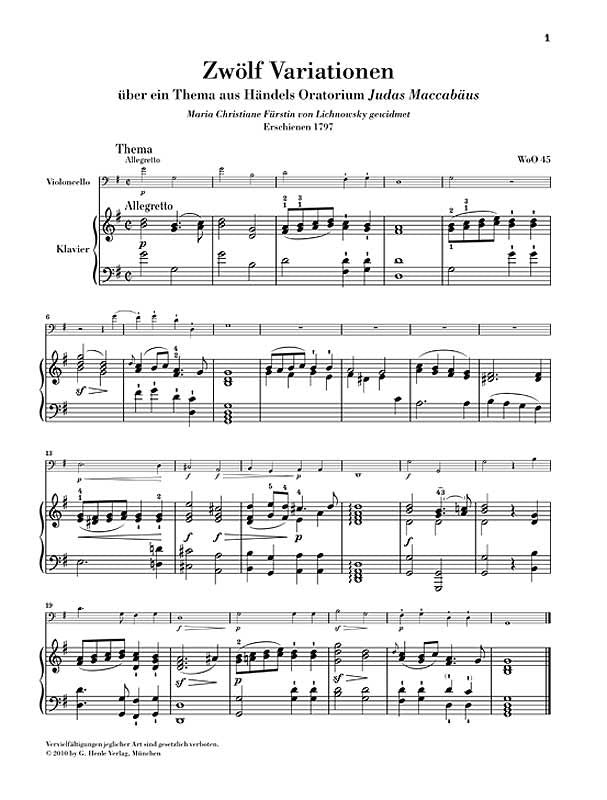 Beethoven - 12 Variations Complete Cello/Piano Book (Back in Stock 11 September)