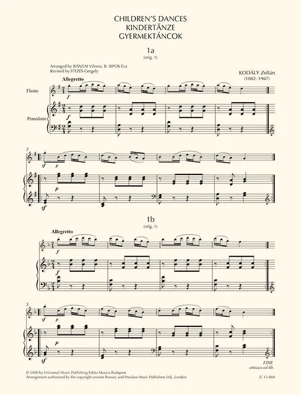 Zoltan Kodaly - Childrens Dances for Flute and Piano Book