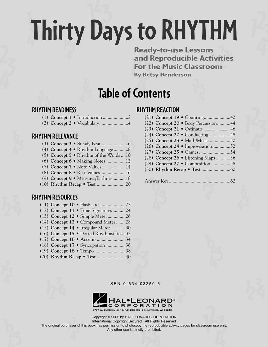 Thirty Days To Rhythm Book- Ready to Use Lessons and Reproducible Sheets