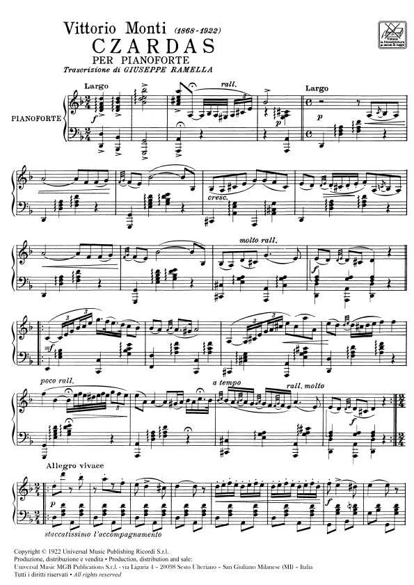 Monti - Czardas Piano Solo