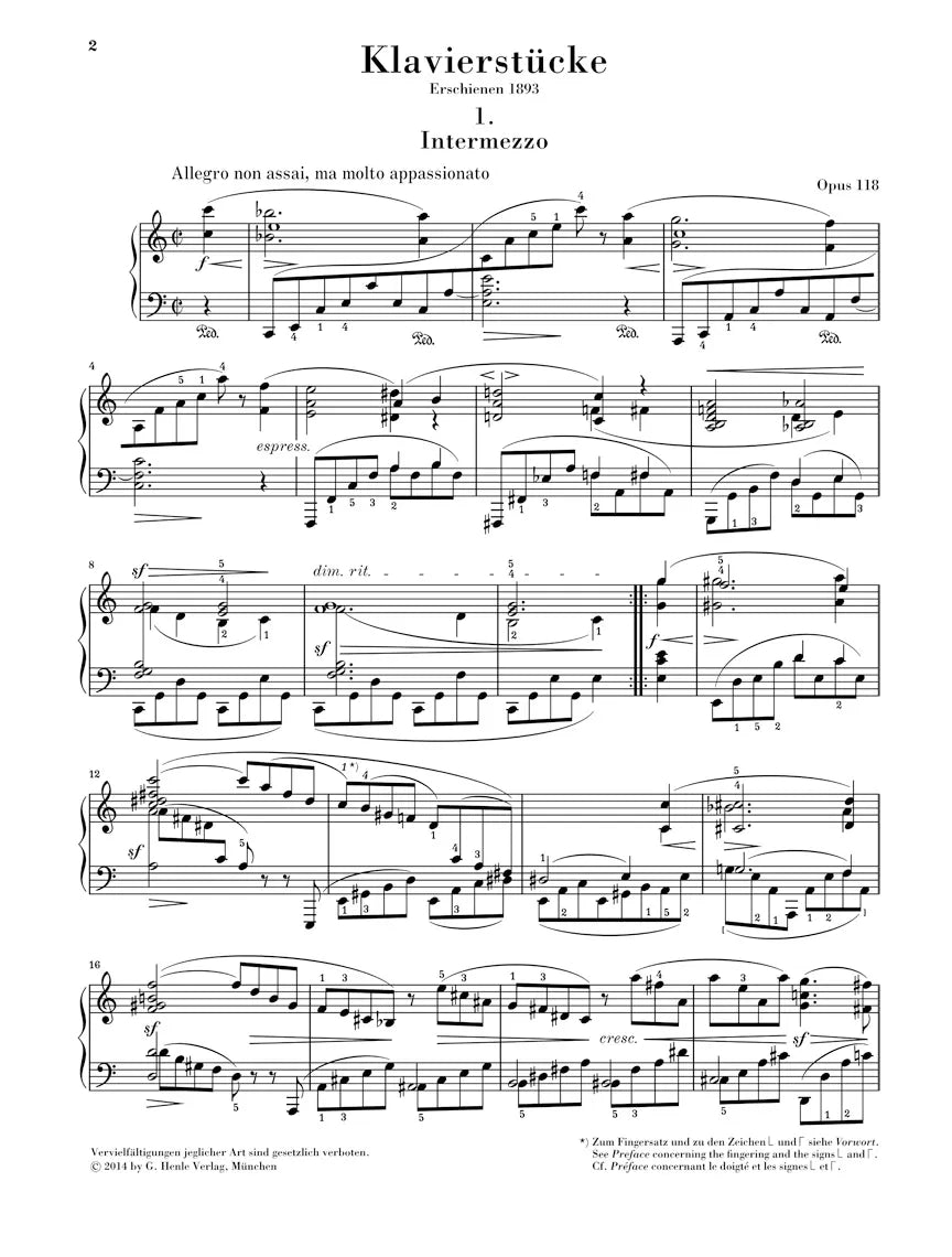 Brahms - Piano Pieces Op 118 Urtext Edition Book