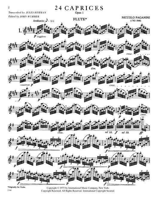 Nicolo Paganini - 24 Caprices Op 1 Flute Book