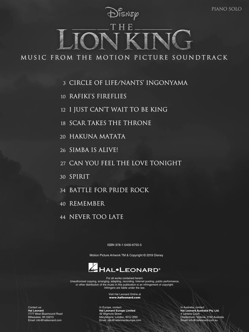 The Lion King - New Movie Soundtrack Piano Solo Book