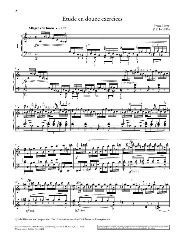 Franz Liszt - 12 Etudes Op 1 Piano Book (Urtext Edition)