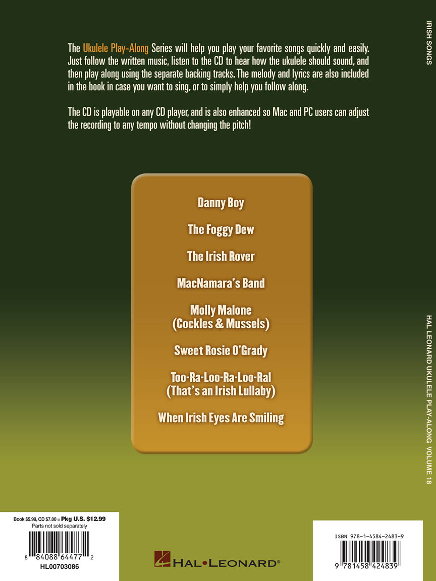 Irish Songs Ukulele Play Along Volume 18 Book/Audio (8 Classic Irish Songs)