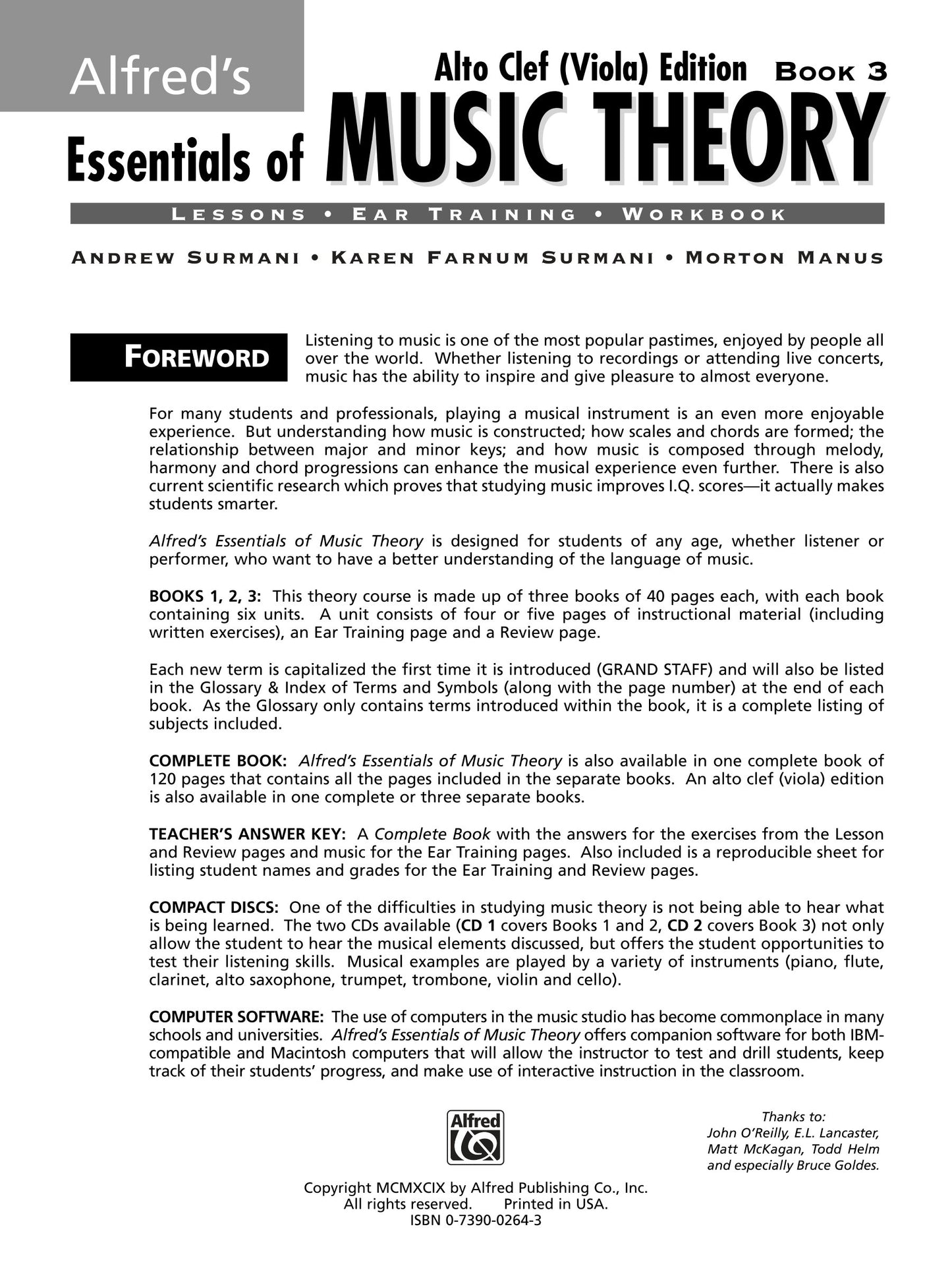 Alfred's Essentials Of Music Theory - Alto Clef Viola Edition Book 3
