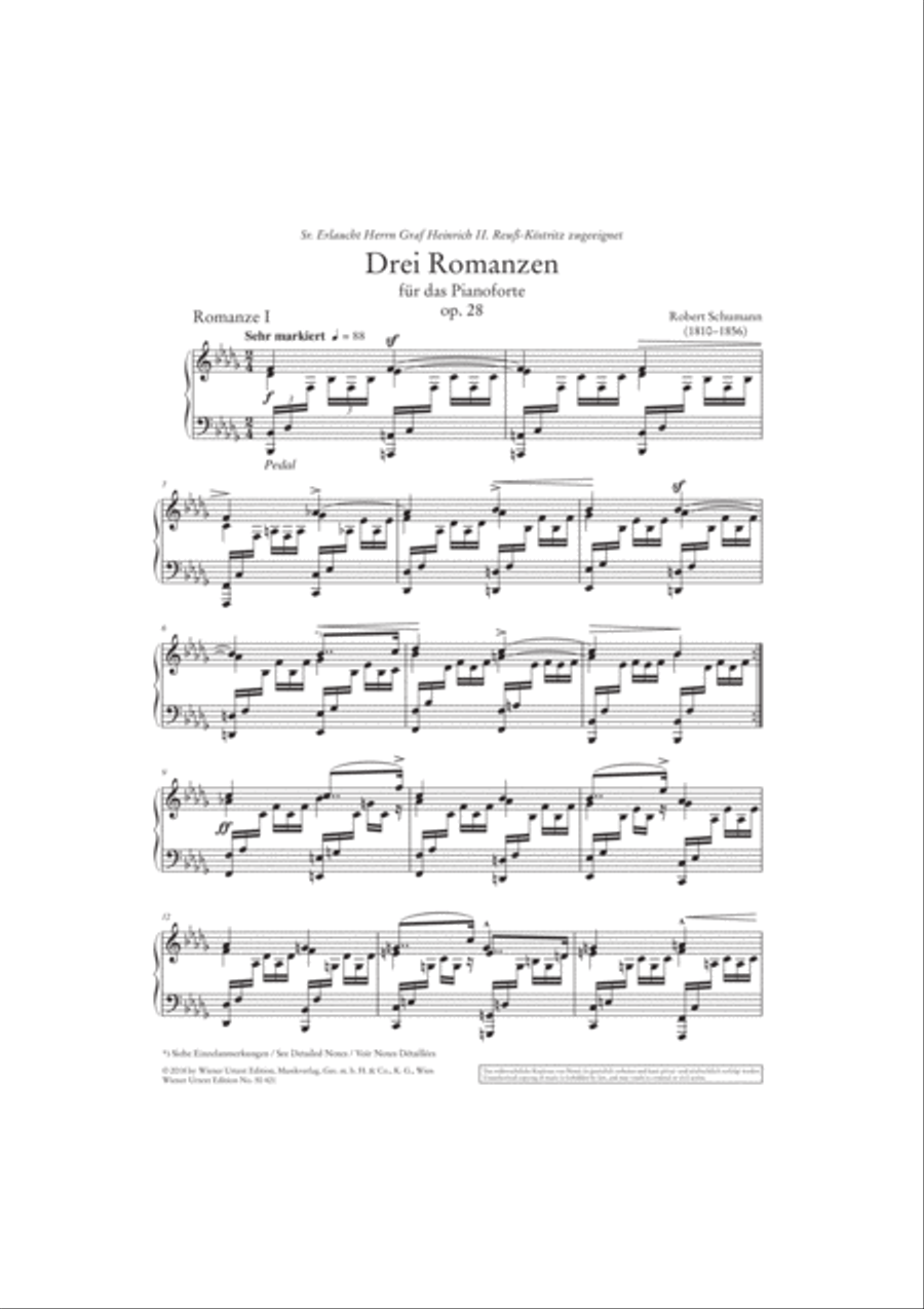 Robert Schumann - 3 Romances Op 28 For Piano Book