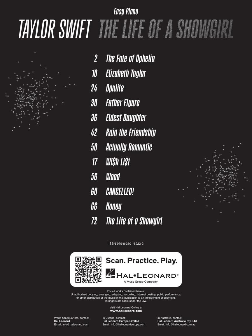 Taylor Swift - The Life Of A Showgirl Easy Piano Songbook (12 Hit Songs)